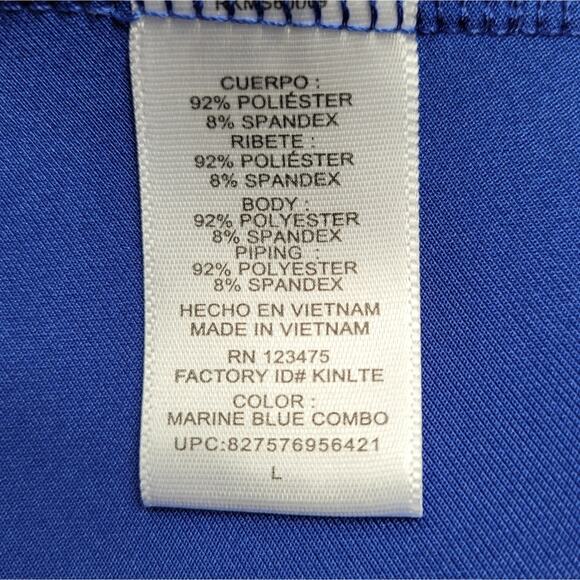 Blue Sleeveless Scuba Dress w/ Black Piping size Large Fit and Flare - Picture 4 of 5